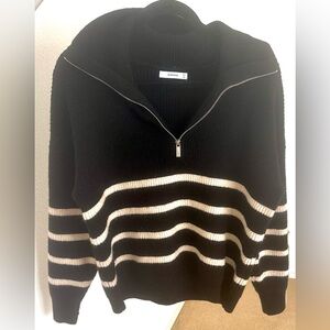 Reserved Black and Cream Striped Zip-Up Sweater